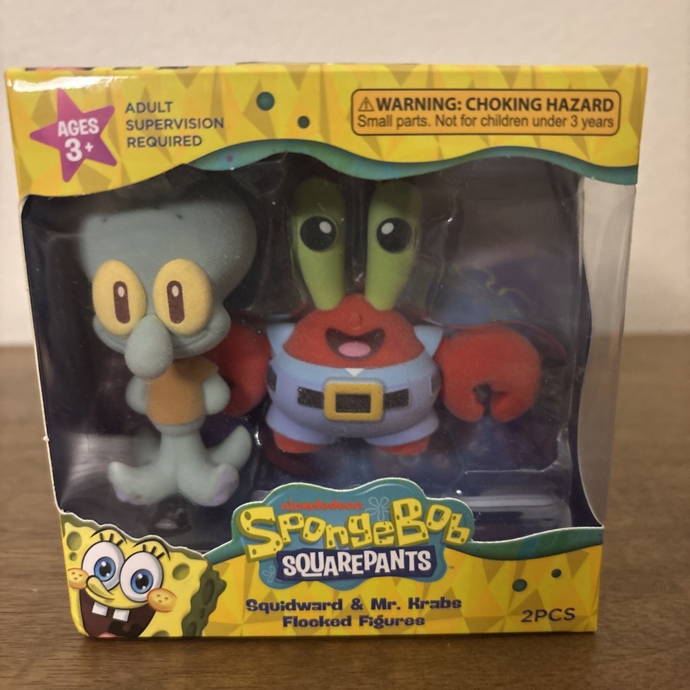 Squidward Mr. Krabs Set 02 NIB.Nickelodeon SpongeBob SquarePants Flocked Figures